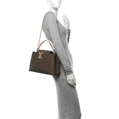 Louis Vuitton Taurillon Capucines MM Smokey Brown Green Creme Pink 2 of 9