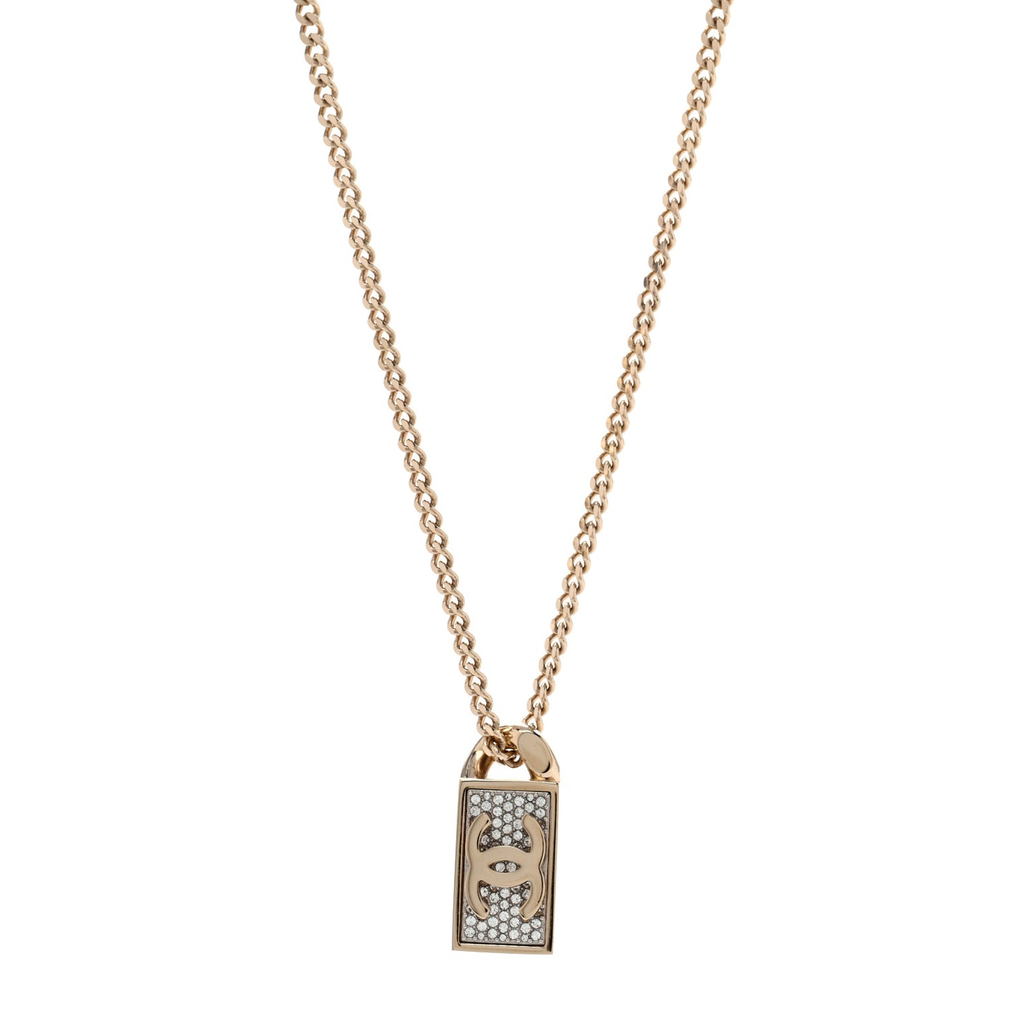 Crystal Dog Tag Charm Necklace Gold