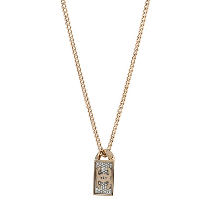 Chanel Crystal Dog Tag Charm Necklace Gold 1 of 6