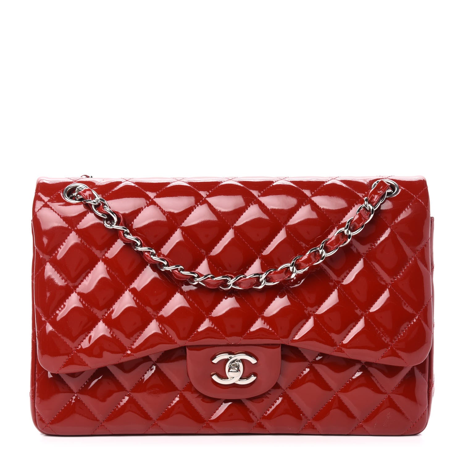 Chanel Patent Quilted Jumbo Double Flap Red 1 of 14