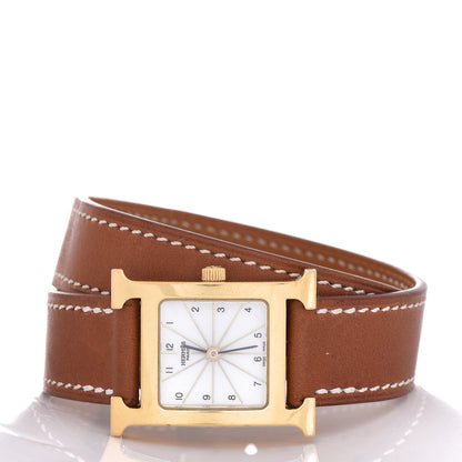 Hermes Stainless Steel Barenia 21mm Heure H Hour Double Tour Quartz Watch Fauve 3 of 13