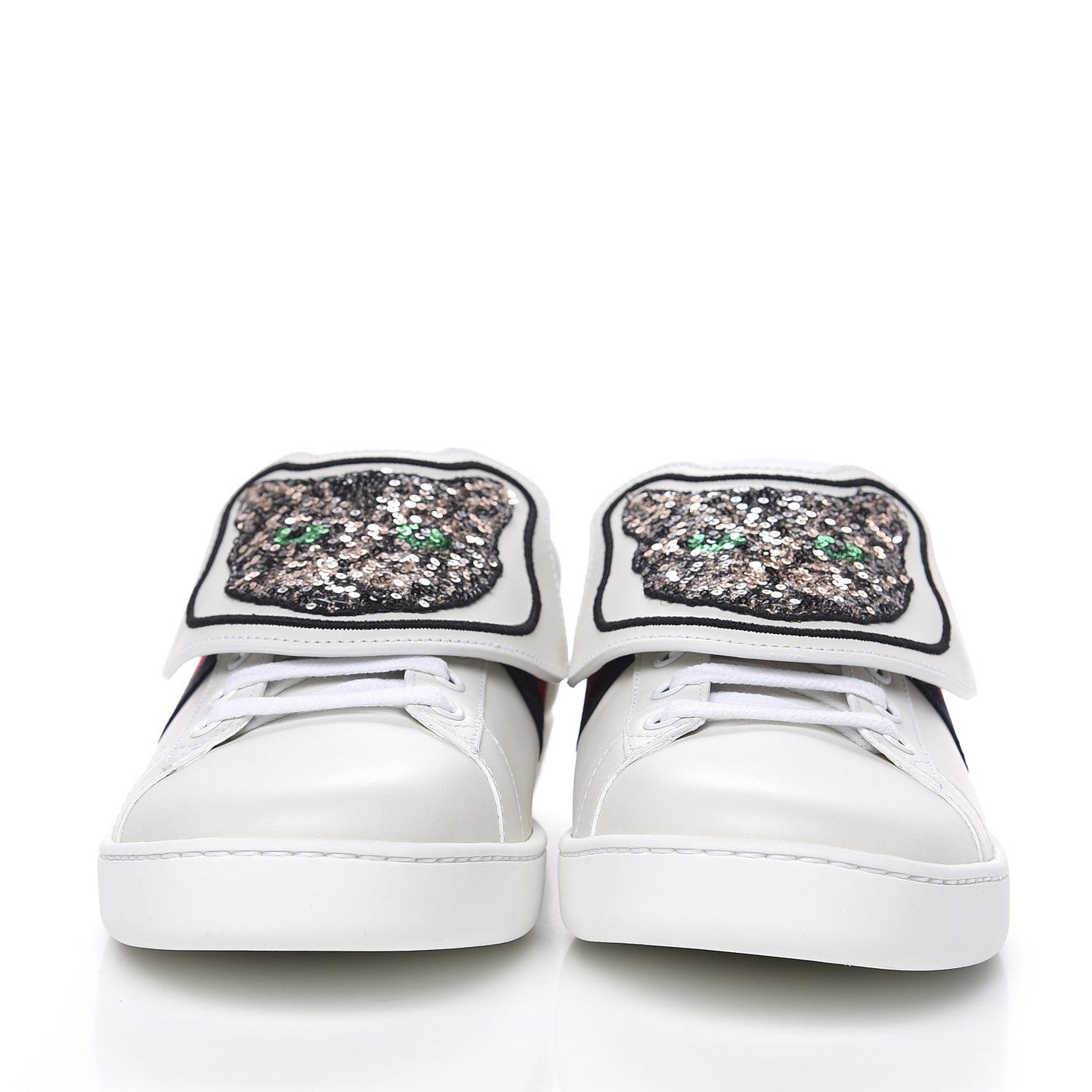 Calfskin Sequins Web Cat Womens Ace Sneakers 40 White