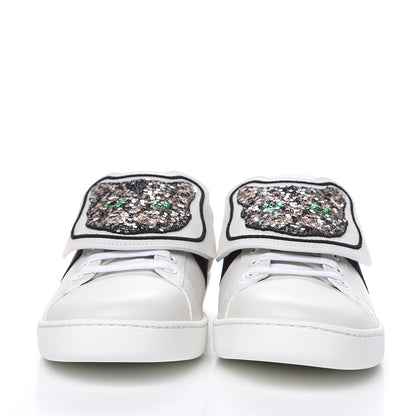 Gucci Calfskin Sequins Web Cat Womens Ace Sneakers 40 White 2 of 11