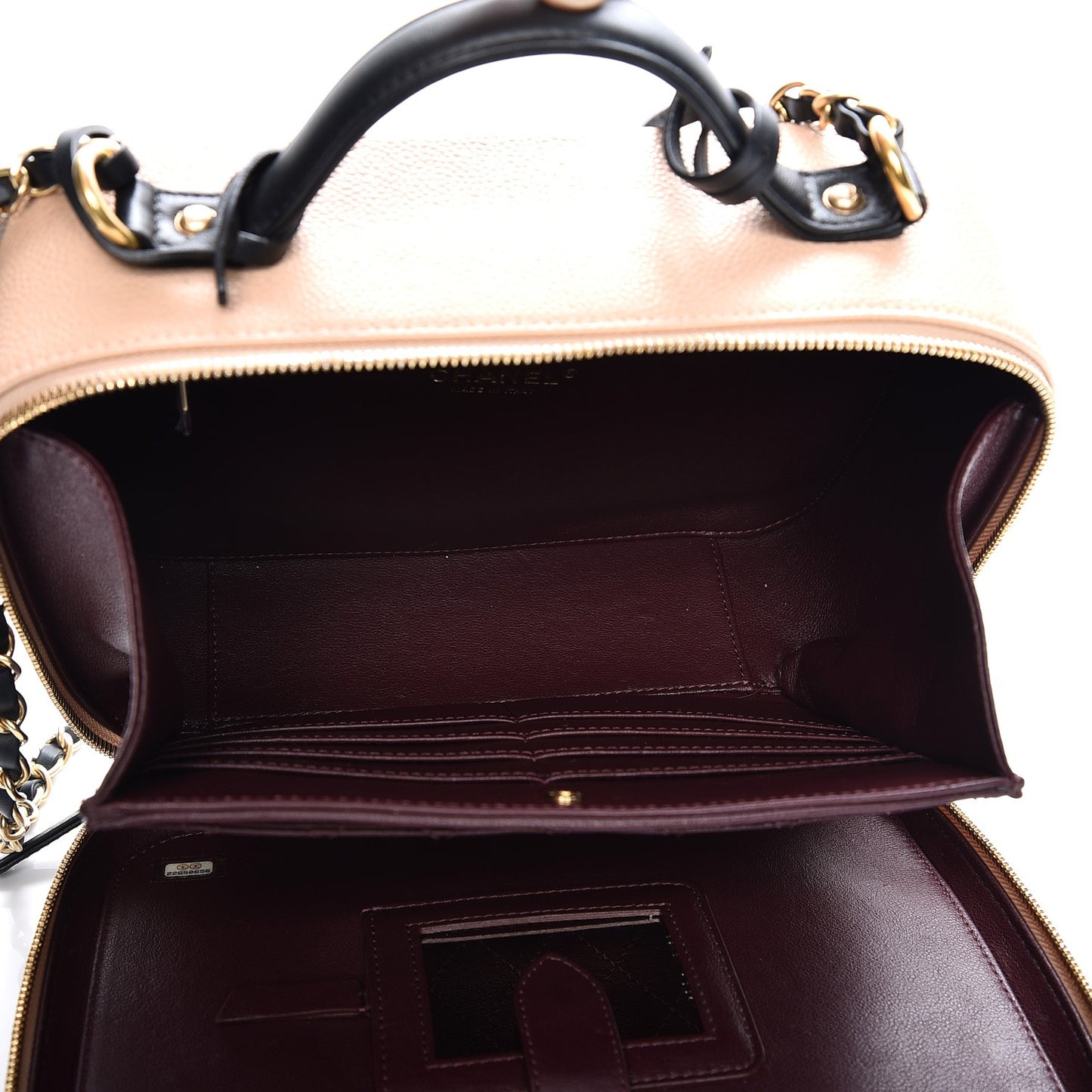 Caviar Quilted Large CC Filigree Vanity Case Beige Black