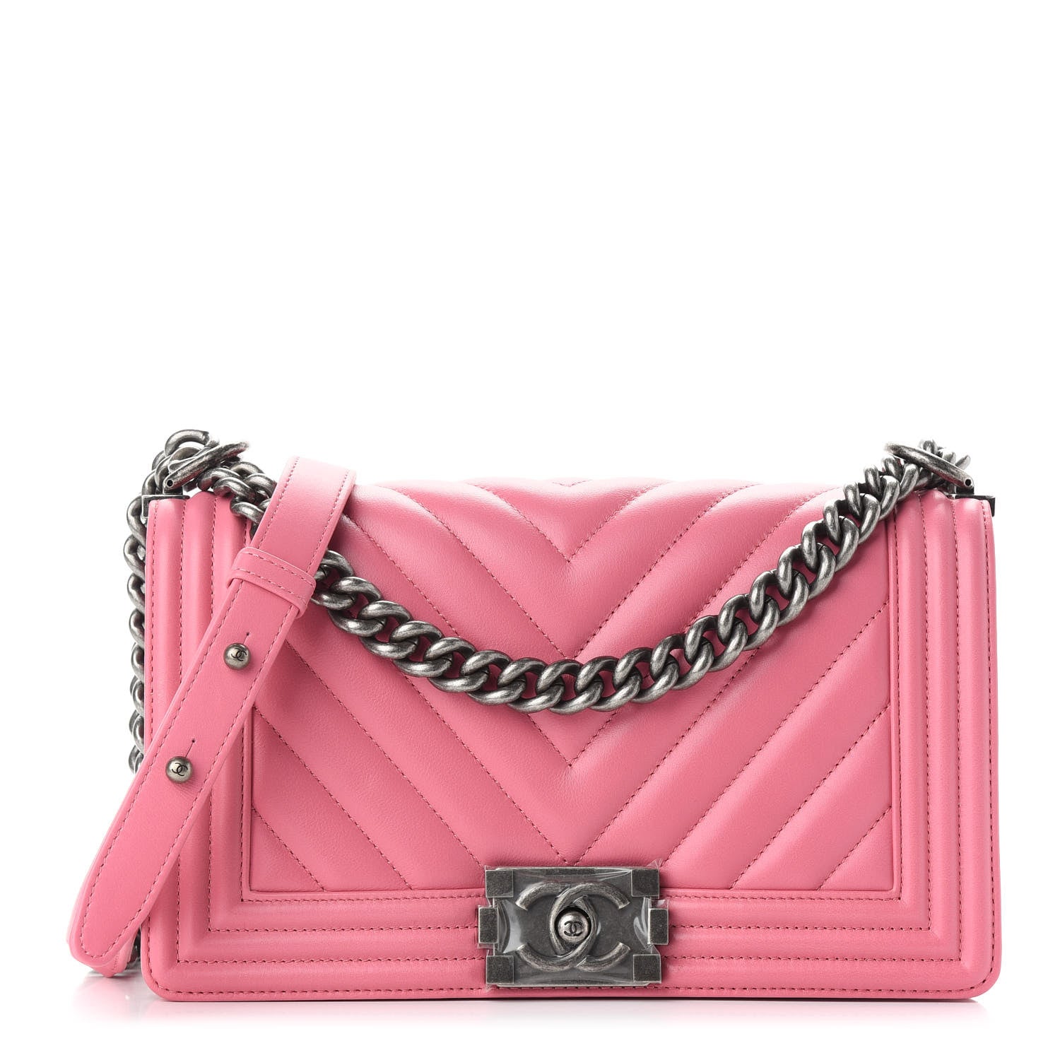Chanel Calfskin Chevron Quilted Medium Boy Flap Pink 1 of 9