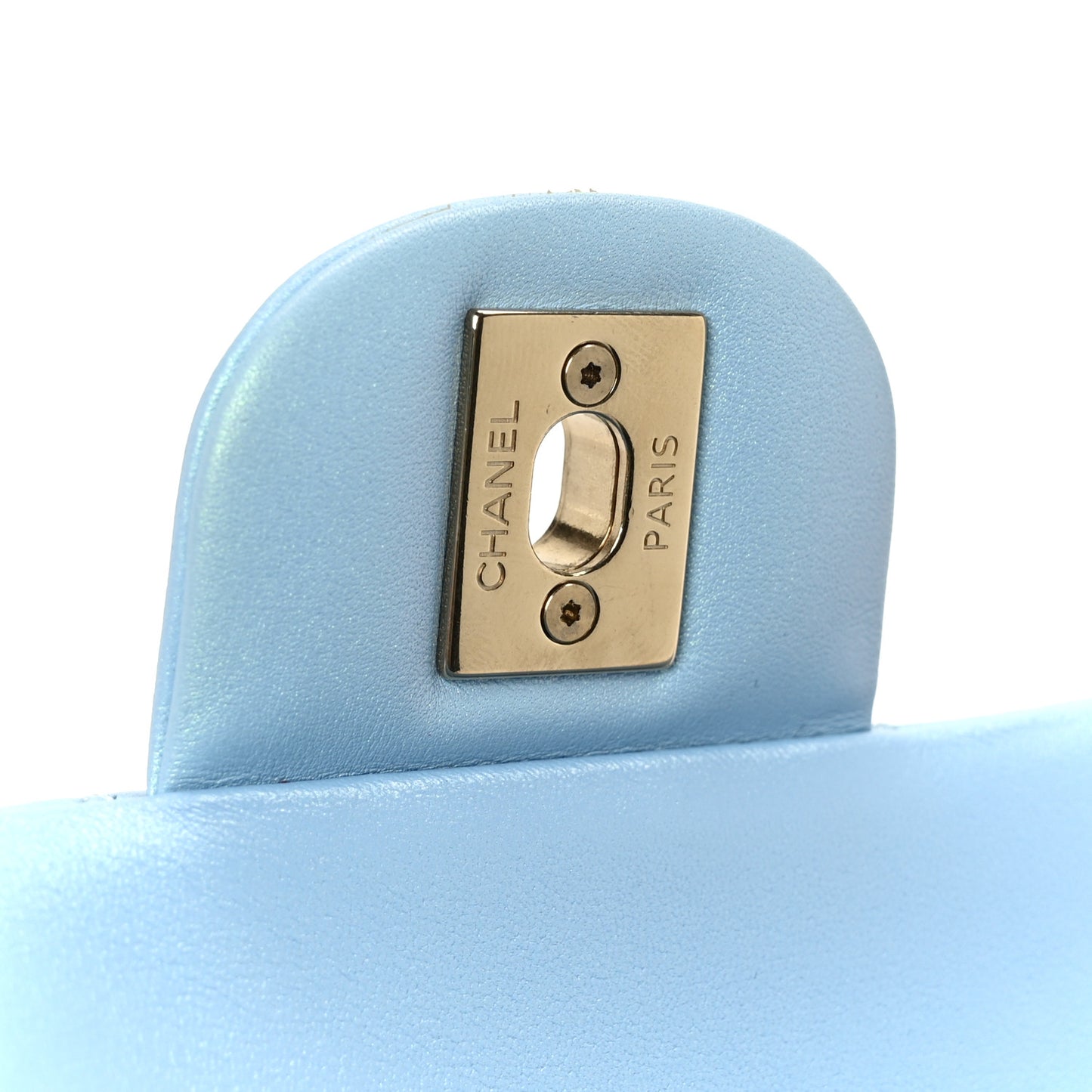 Iridescent Lambskin Quilted Medium Double Flap Light Blue