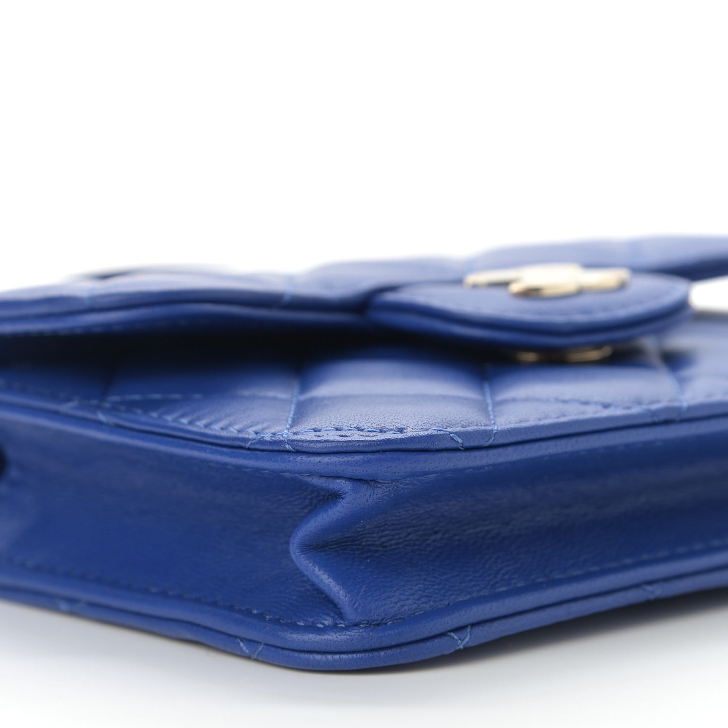 Lambskin Quilted Top Handle Flap Coin Purse With Chain Blue