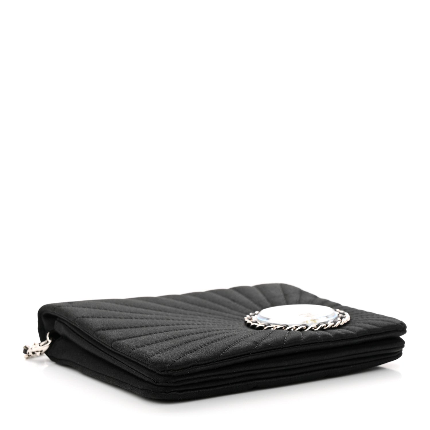 Chanel Satin Pleated Chain Embellished Mirror Flap Black 4 of 13