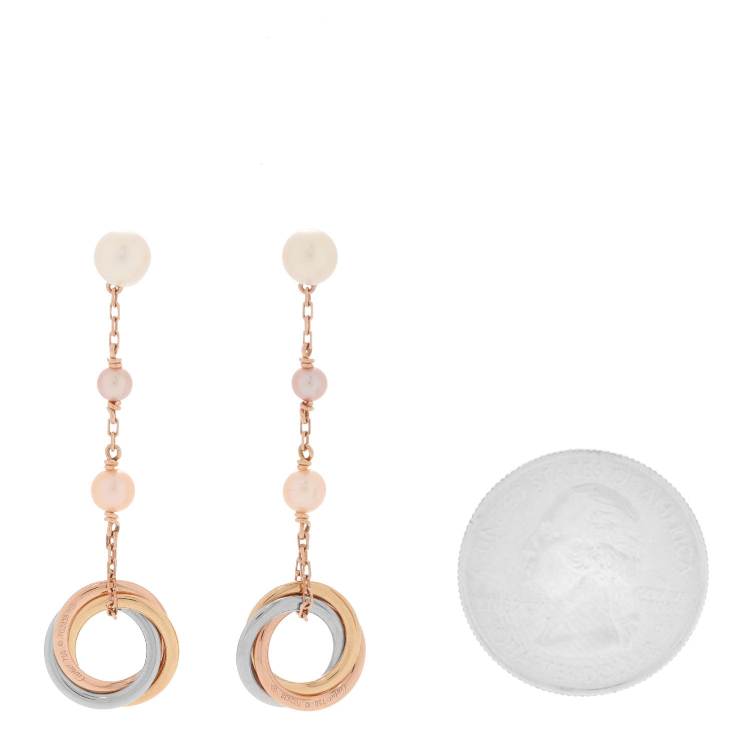 Cartier 18K Pink Yellow White Gold Pearl Trinity Drop Earrings 2 of 7