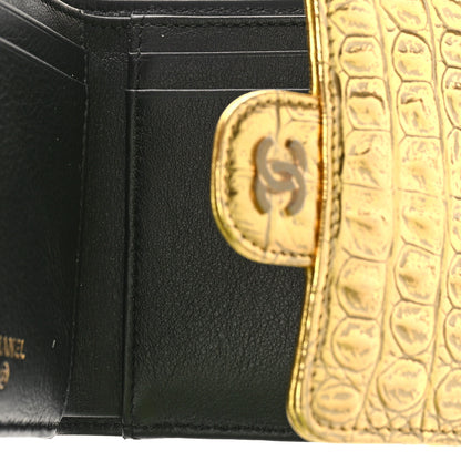 Chanel Metallic Calfskin Crocodile Embossed Cocodile Compact Flap Wallet Gold 5 of 10