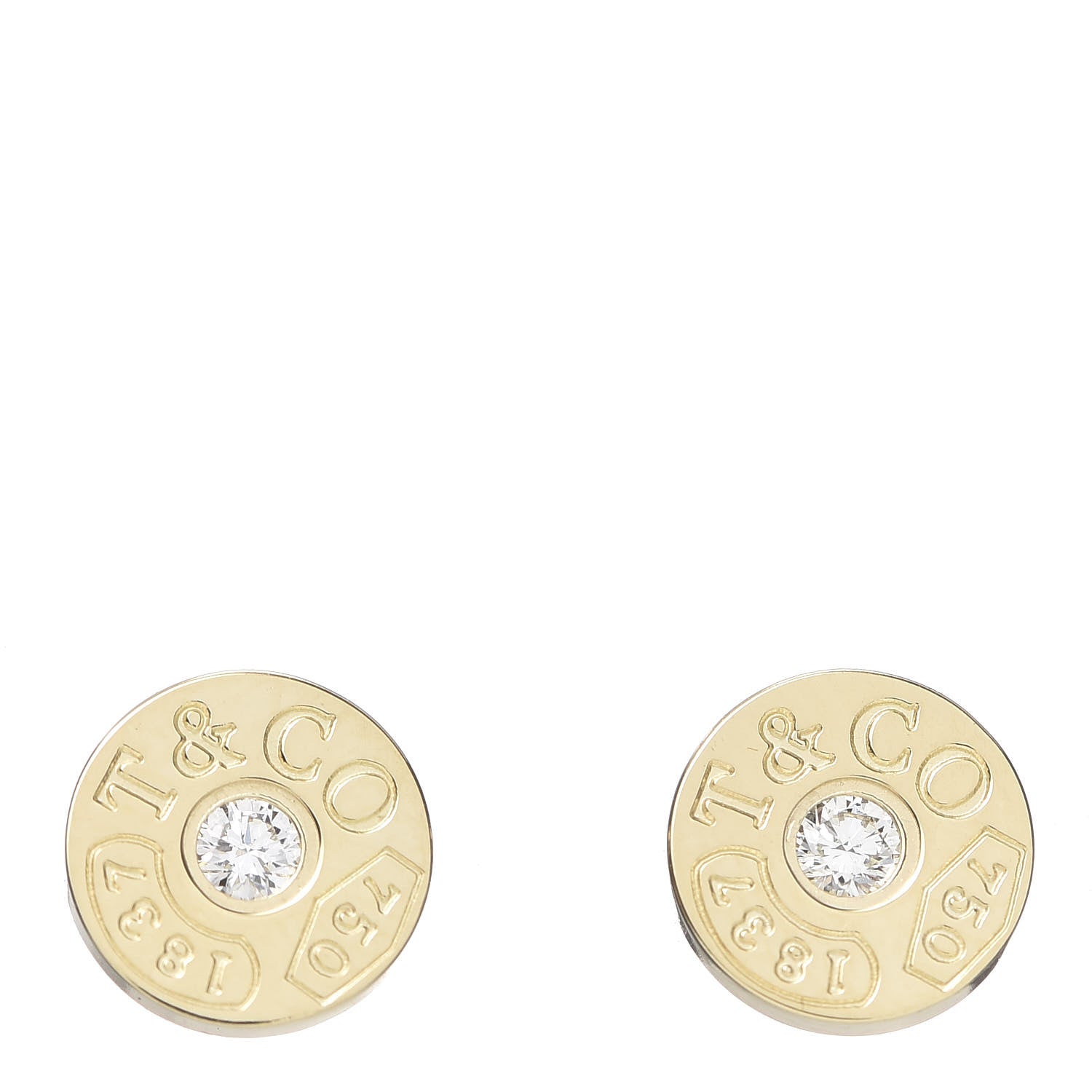 Tiffany 18K Yellow Gold Diamond 1837 Circle Earrings 1 of 4