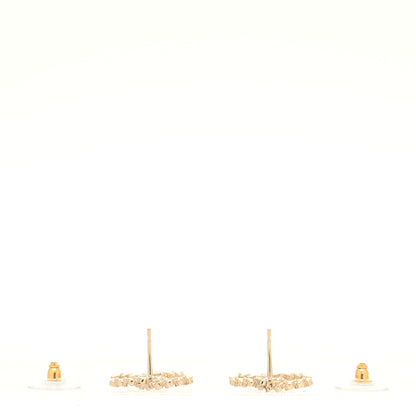 Chanel Crystal CC Large Camellia Stud Earrings Gold 2 of 3