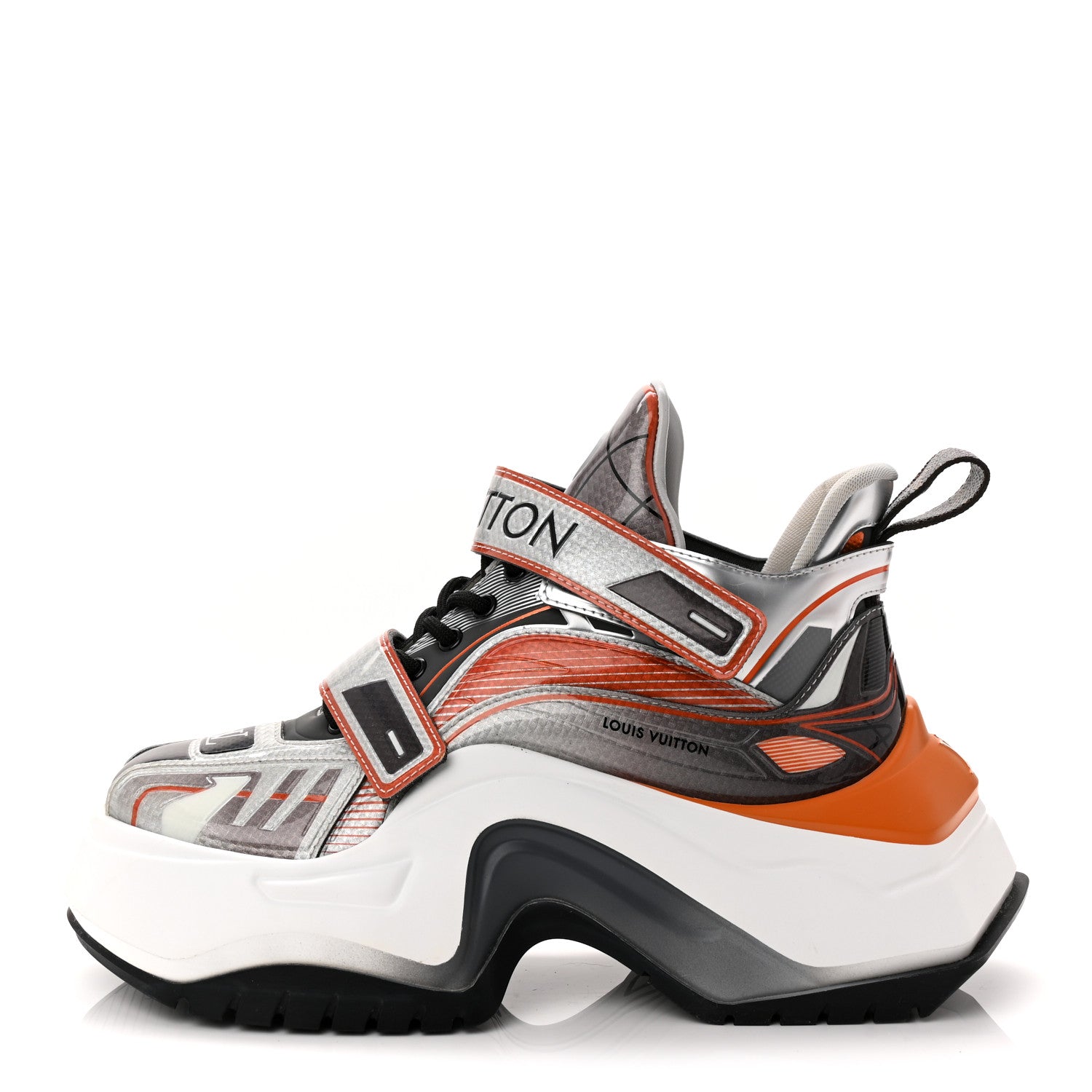 Louis Vuitton Metallic Calfskin Monogram LV Archlight 2.0 Platform Sneakers 37.5 Silver White Orange 1 of 10