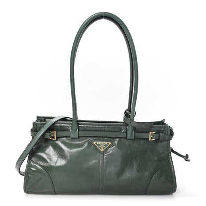 Prada Glossy Calfskin Triangle Medium Bonnie Shoulder Bag Salvia 1 of 9