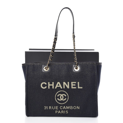 Chanel Lurex Canvas Small Deauville Tote Navy Blue Gold 10 of 10