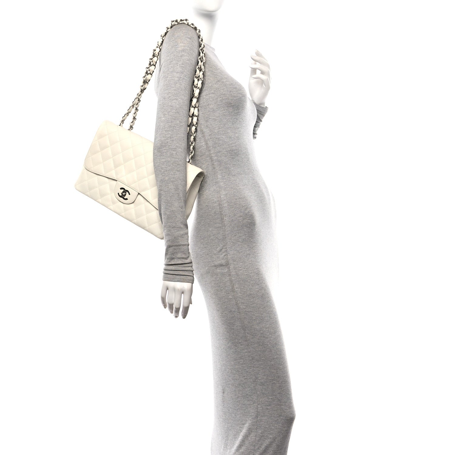 Chanel Caviar Quilted Jumbo Single Flap White 2 of 10