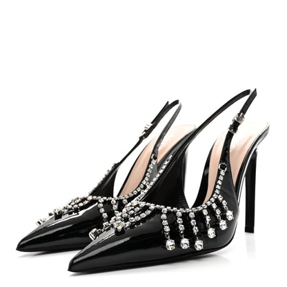 Gucci Vernice Crystal Embellished Guinevere Slingback Pumps 37 Black 4 of 10