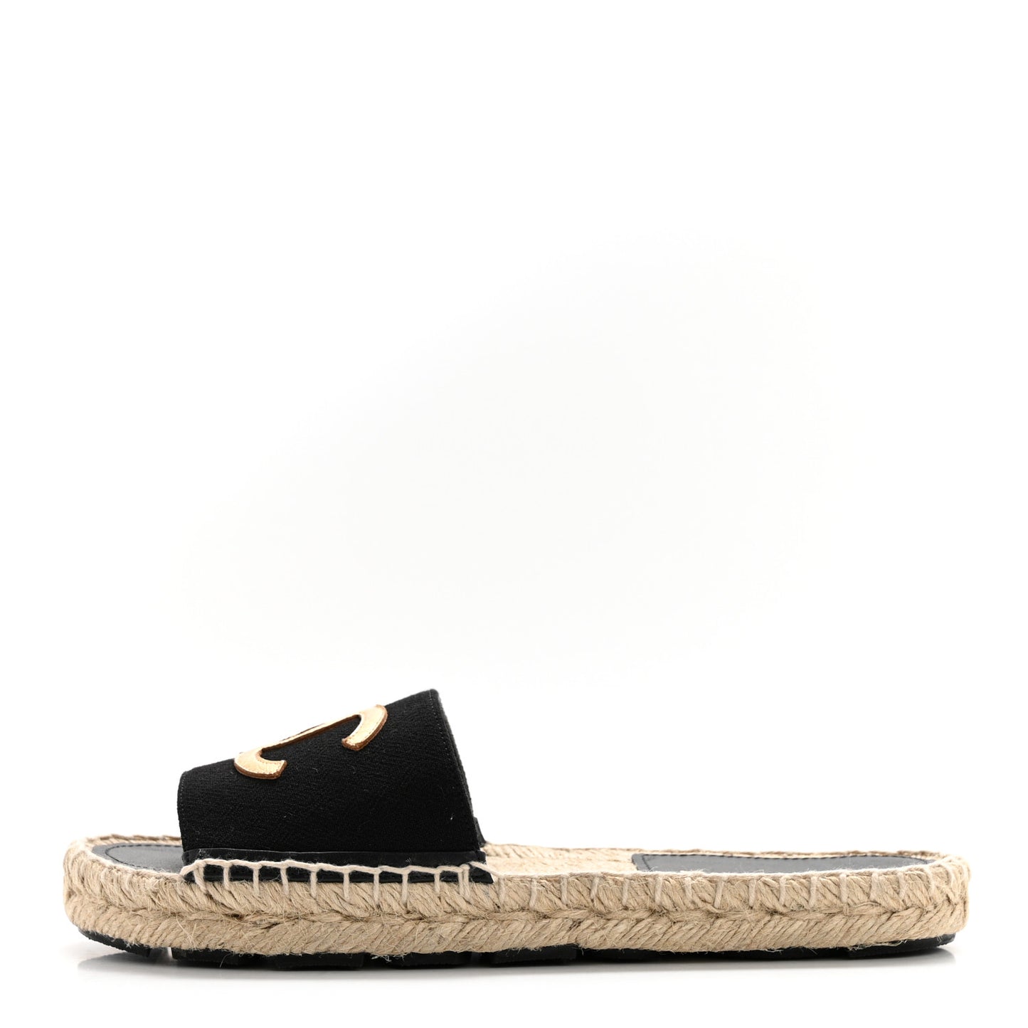Wool Laminated Lambskin CC Slide Sandals 37 Black Gold