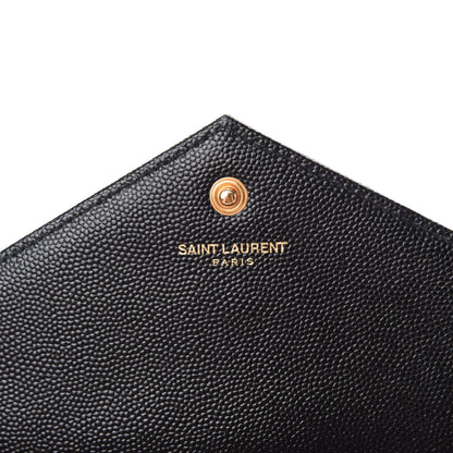 Saint Laurent Grain De Poudre Matelasse Chevron Monogram Chain Wallet Black 8 of 12