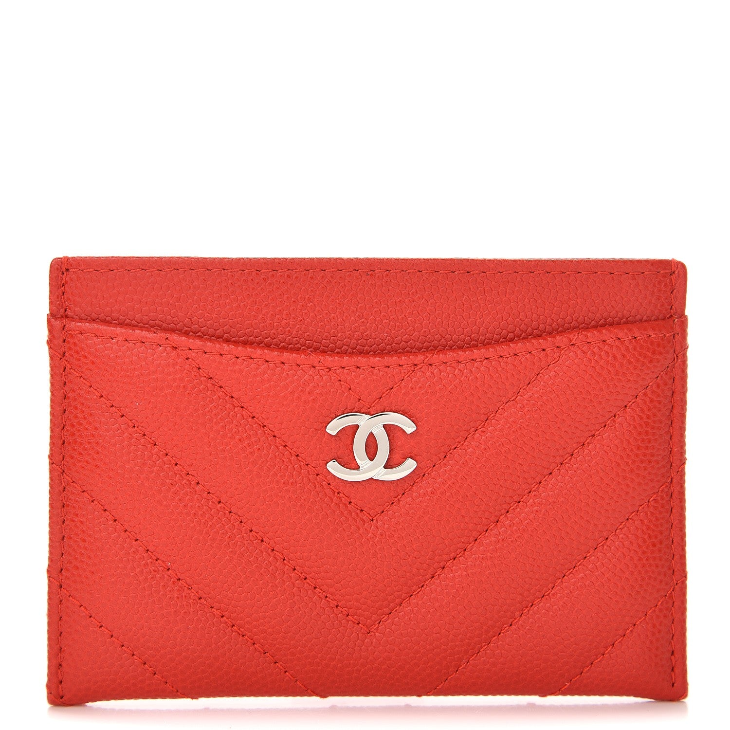 Chanel Caviar Chevron Quilted Card Holder Red 1 of 9