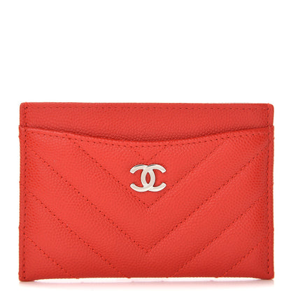 Chanel Caviar Chevron Quilted Card Holder Red 1 of 9