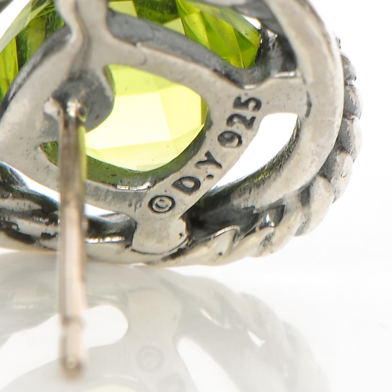 David Yurman Sterling Silver Peridot 7mm Infinity Earrings 4 of 4