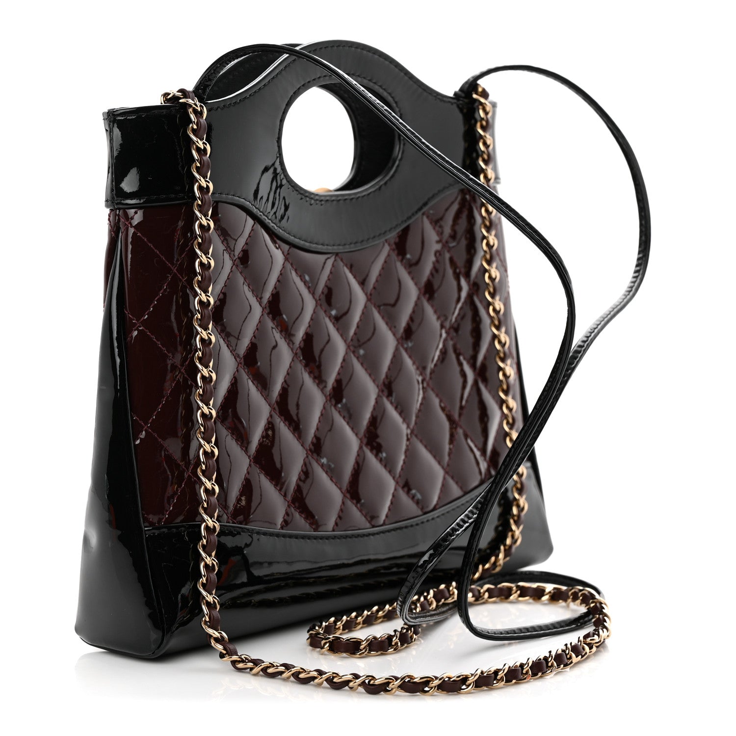 Chanel Patent Calfskin Quilted Mini 31 Shopping Bag Burgundy Black 3 of 11