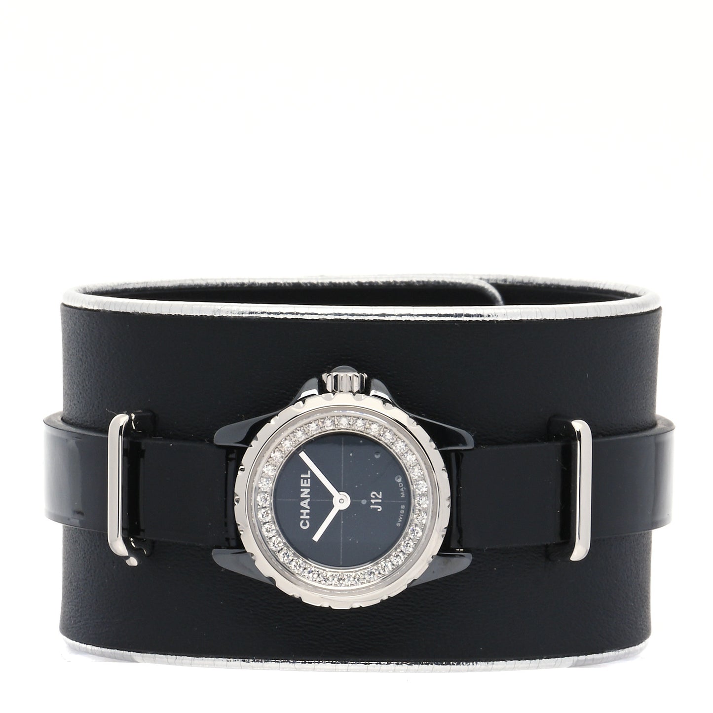 Stainless Steel Calfskin Diamond Bezel 19mm J12 Quartz Watch Black