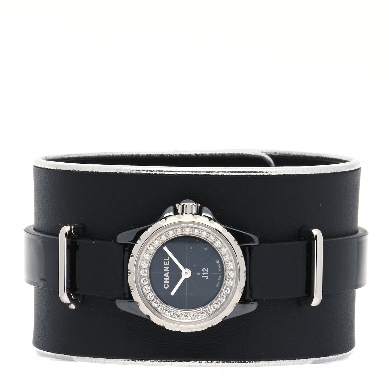 Chanel Stainless Steel Calfskin Diamond Bezel 19mm J12 Quartz Watch Black 2 of 6