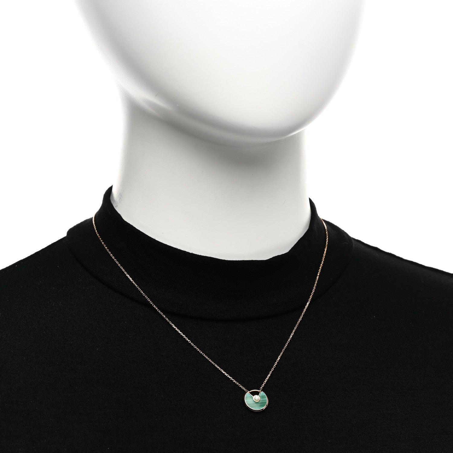 Cartier 18K Pink Gold Diamond Malachite XS Amulette de Cartier Pendant Necklace 2 of 4