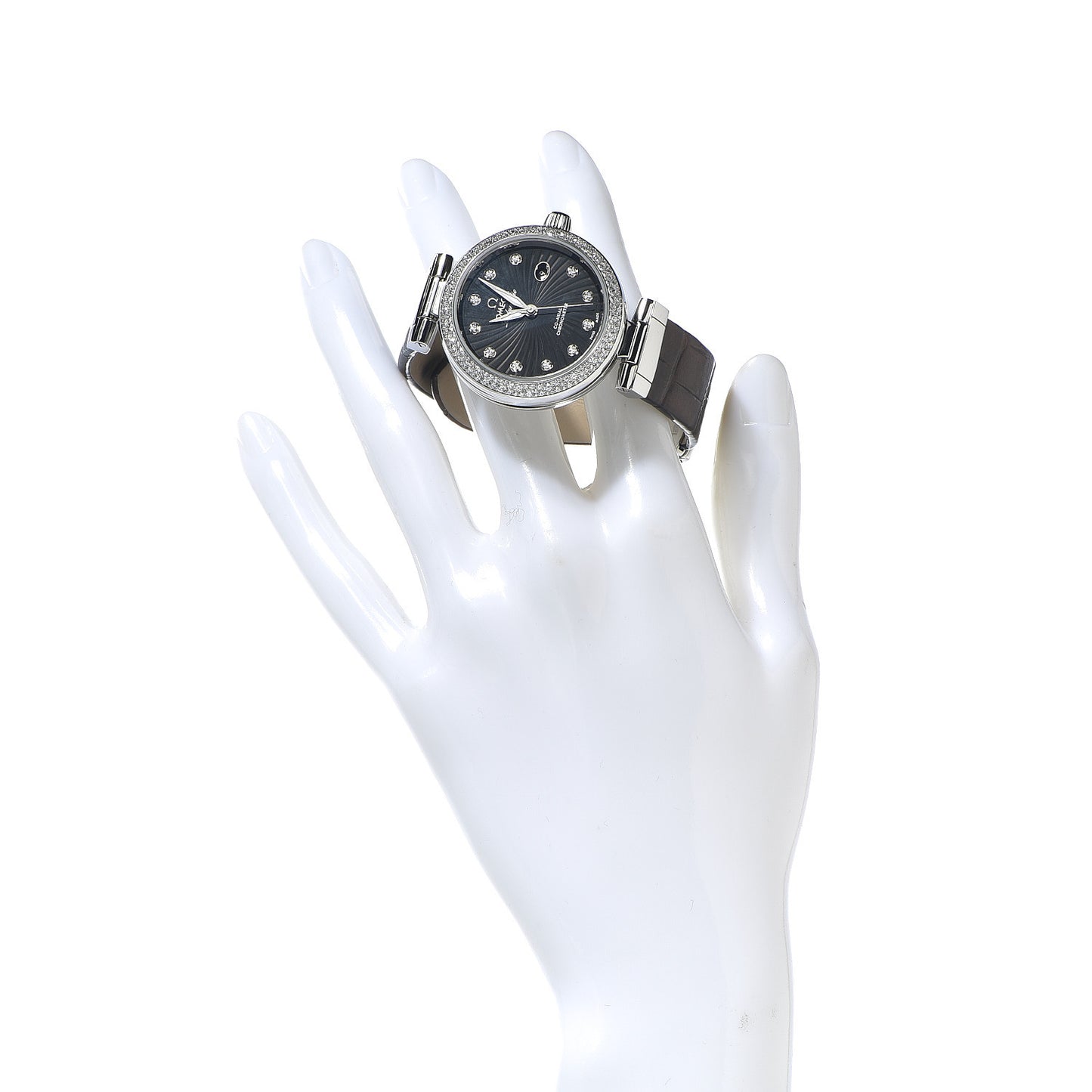 Stainless Steel Alligator Diamond Pave Bezel 34mm De-Ville Ladymatic Co-Axial Automatic Watch Black 425.35.34.20.51.001