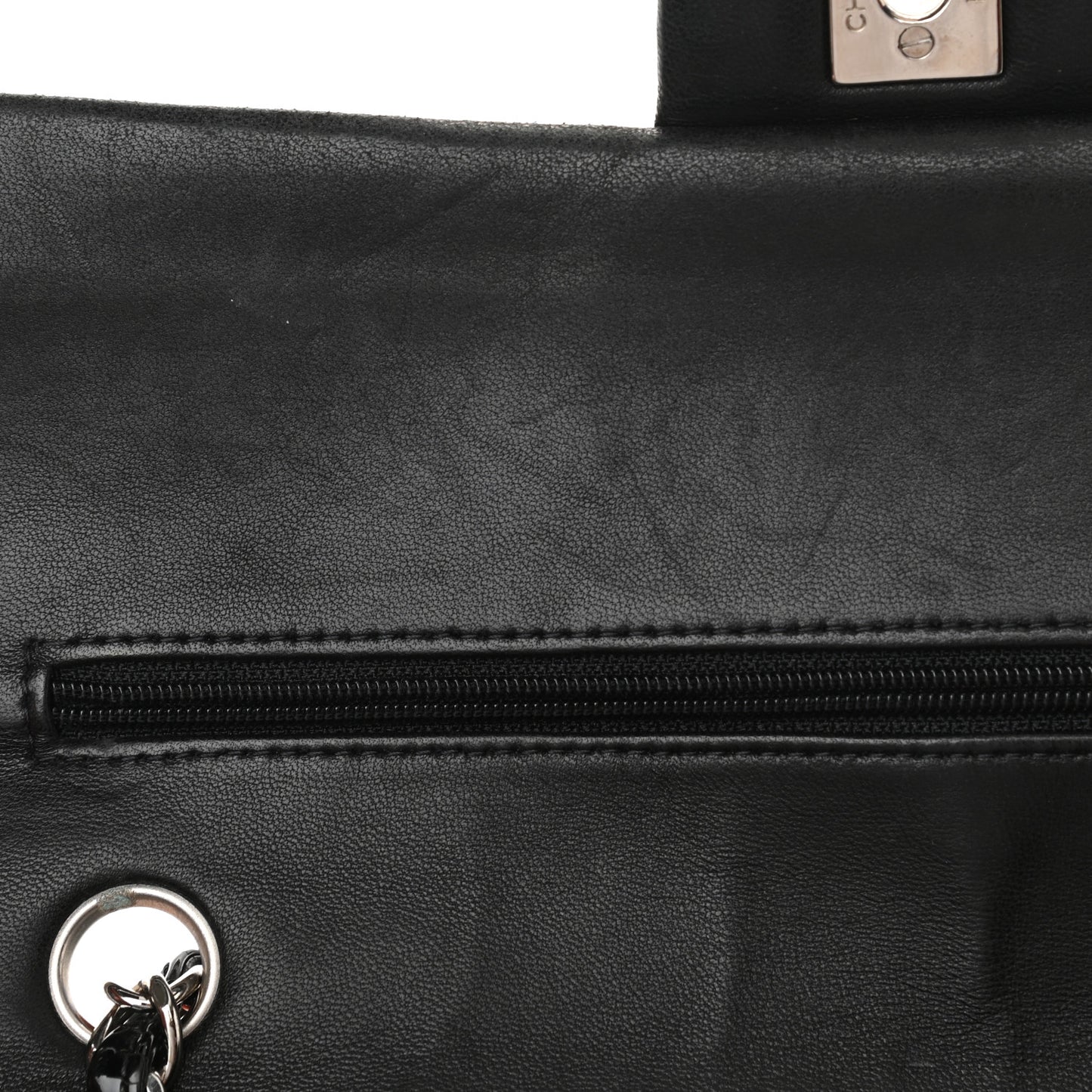 Patent Quilted Medium Double Flap Black