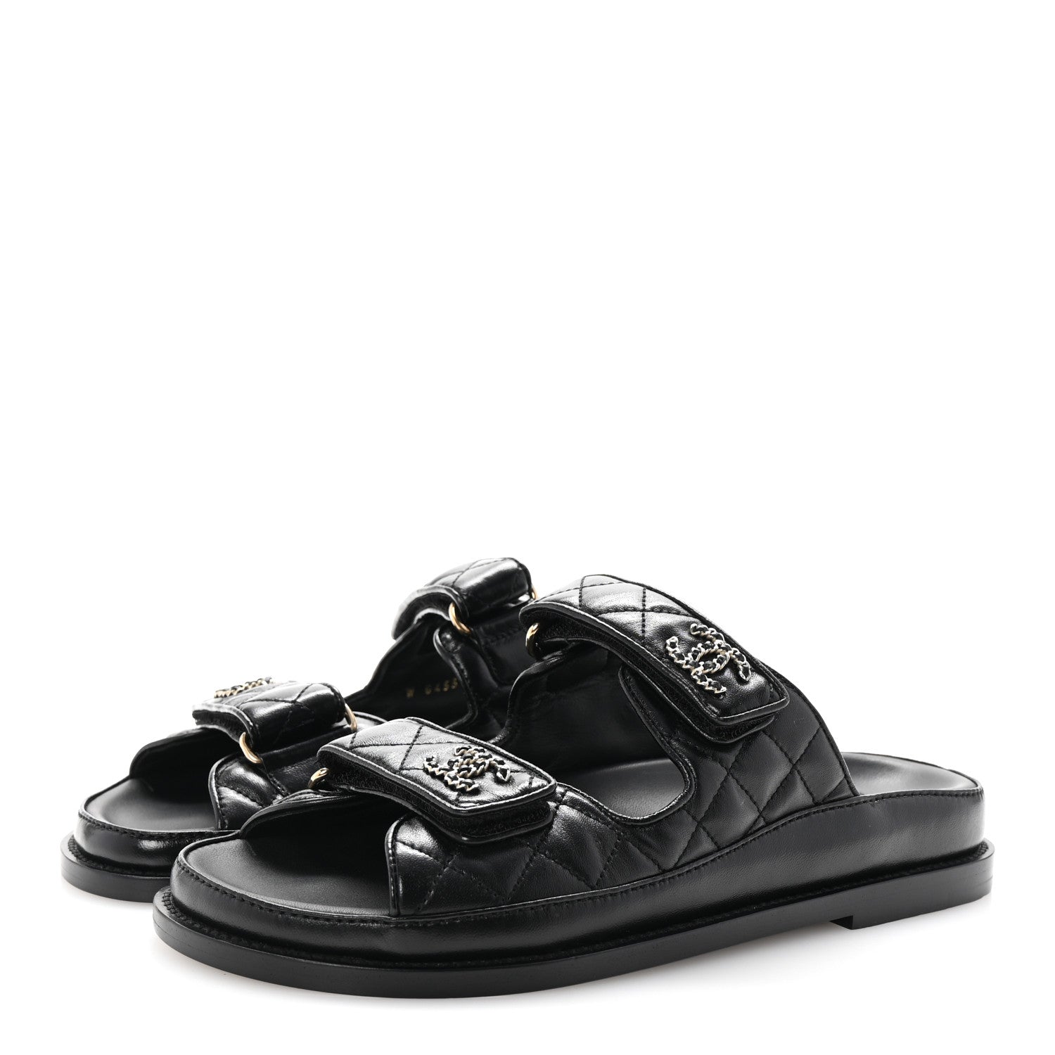 Chanel Lambskin Quilted Velcro Dad Chain CC Slide Sandals 36.5 Black 4 of 10