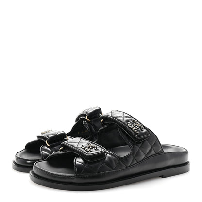 Chanel Lambskin Quilted Velcro Dad Chain CC Slide Sandals 36.5 Black 4 of 10