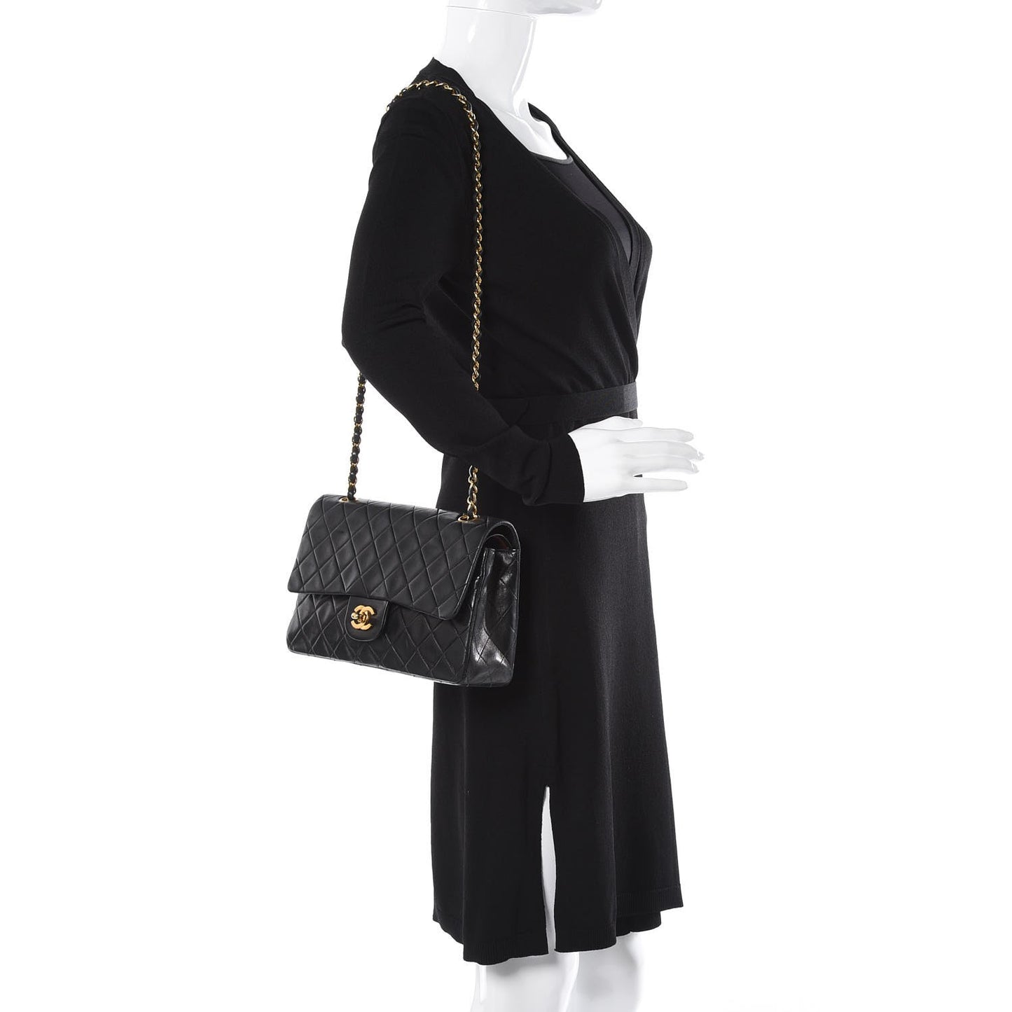 Lambskin Quilted Medium Double Flap Black