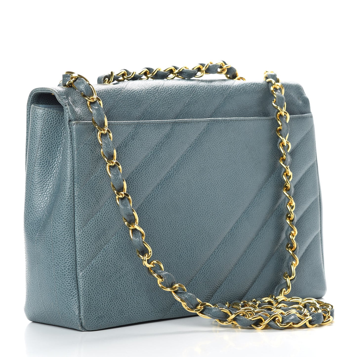 Caviar Diagonal Quilted Jumbo Single Flap Blue