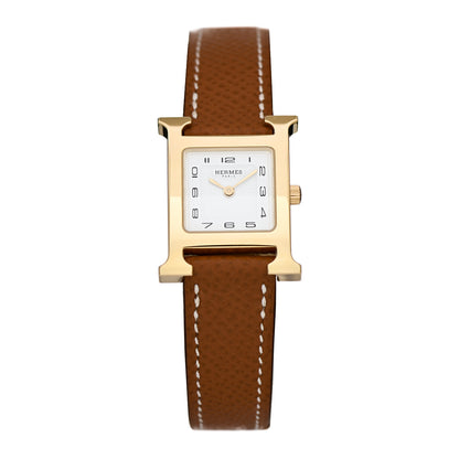Hermes Stainless Steel Epsom 21mm Heure H Hour Quartz Watch Gold 1 of 5