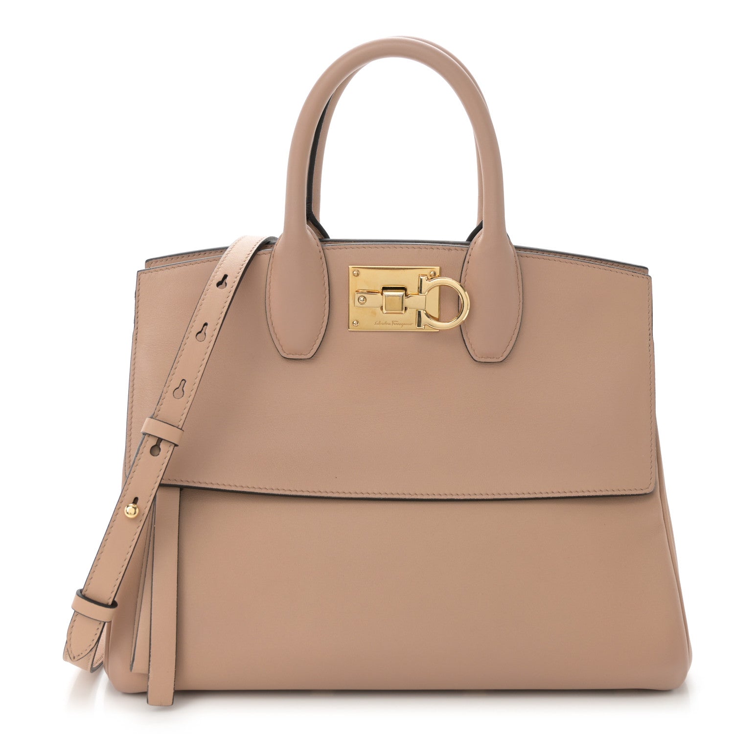 Salvatore Ferragamo Calfskin Medium Studio Bag Almond 1 of 10