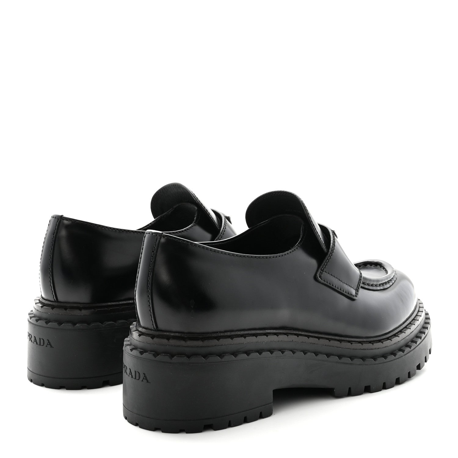 Prada Metal Triangle Logo Double Chocolate Loafers 38 Black 5 of 9