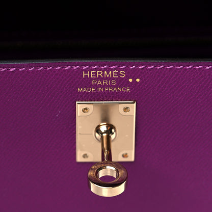 Hermes Madame Calfskin Shiny Niloticus Crocodile Kelly Sellier Touch 25 Anemone Amethyst 6 of 11