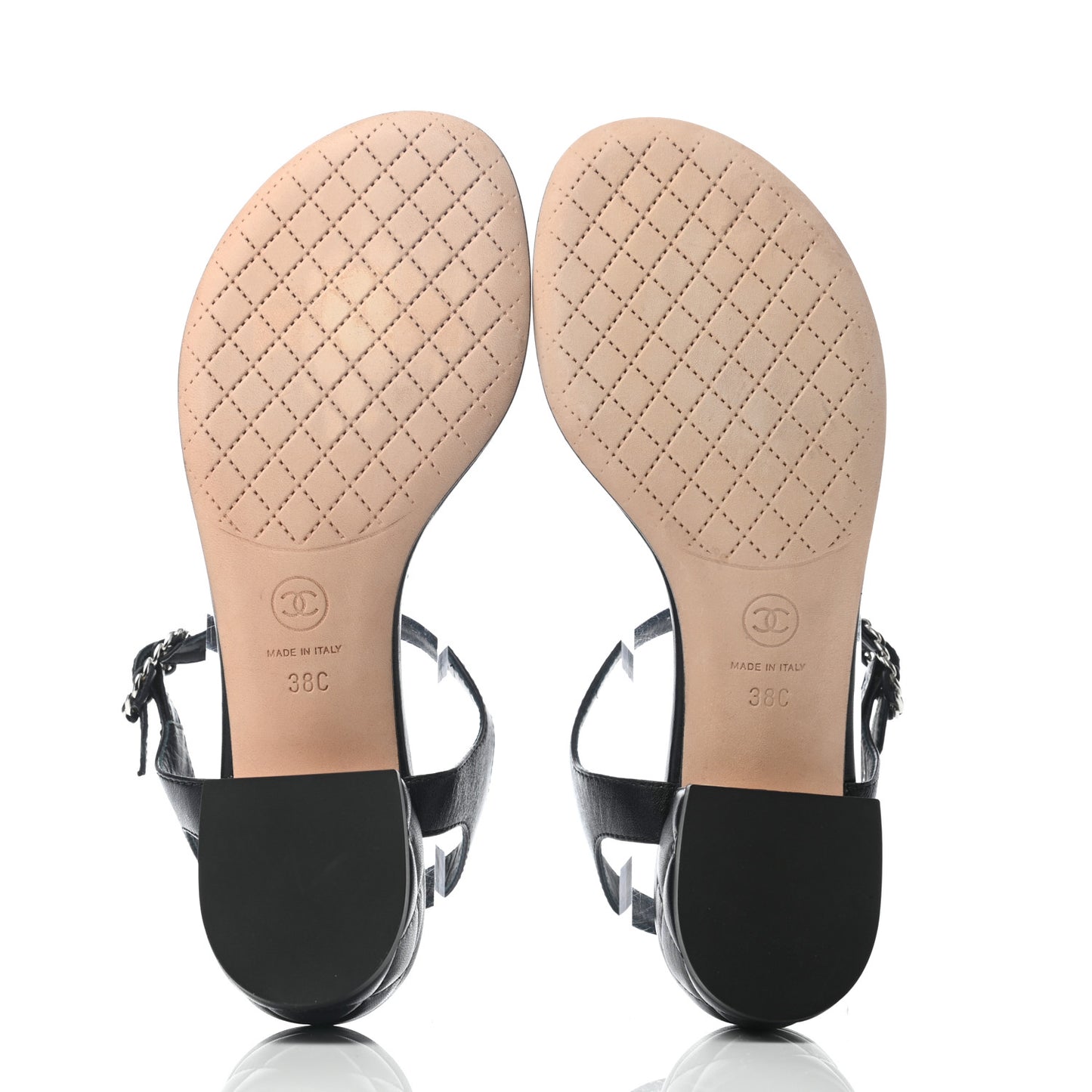 Lambskin Chain CC Logo Thong Sandals 38 Navy