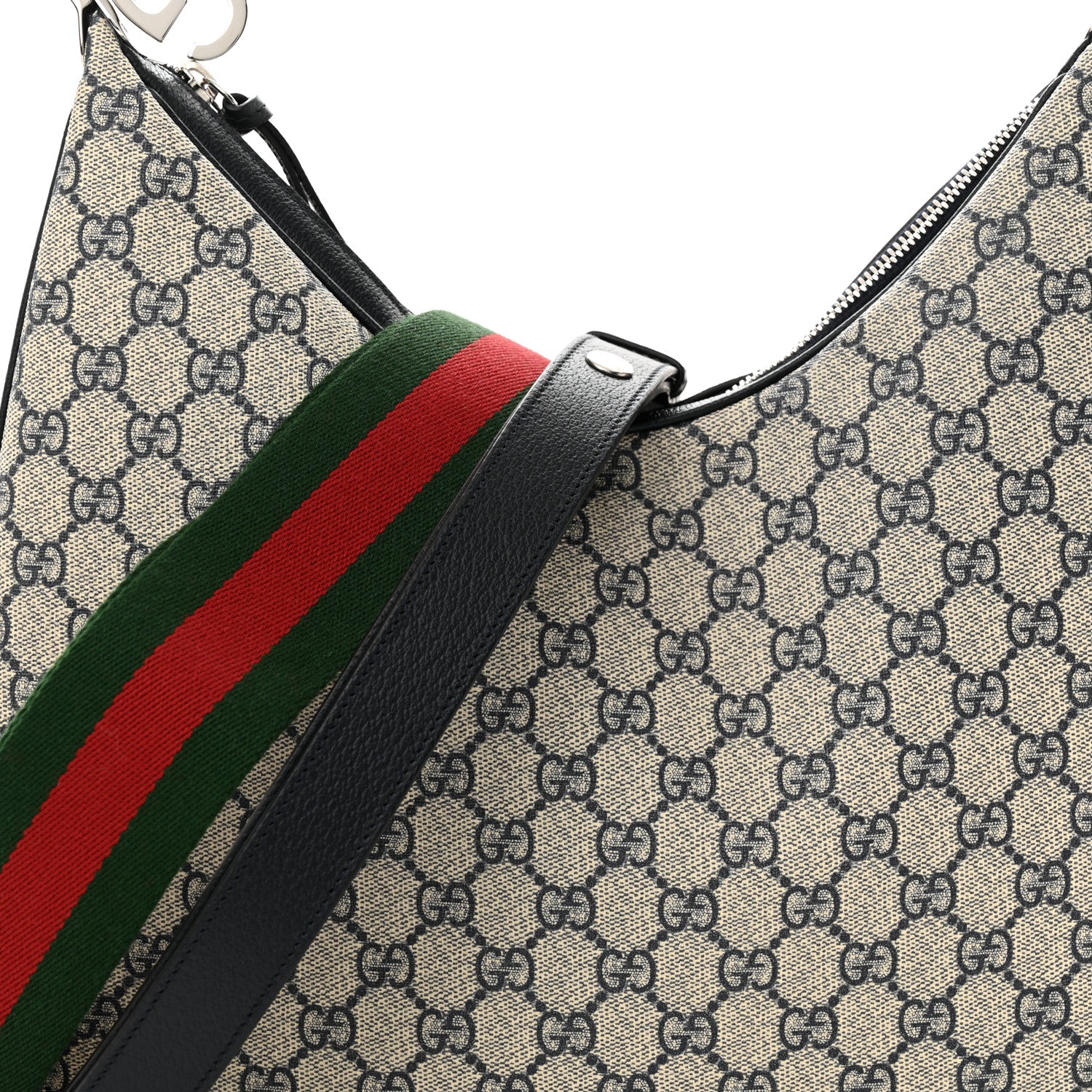Gucci GG Supreme Monogram Textured Calfskin Web Large Attache Shoulder Bag Beige Blue 6 of 10
