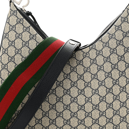 Gucci GG Supreme Monogram Textured Calfskin Web Large Attache Shoulder Bag Beige Blue 6 of 10