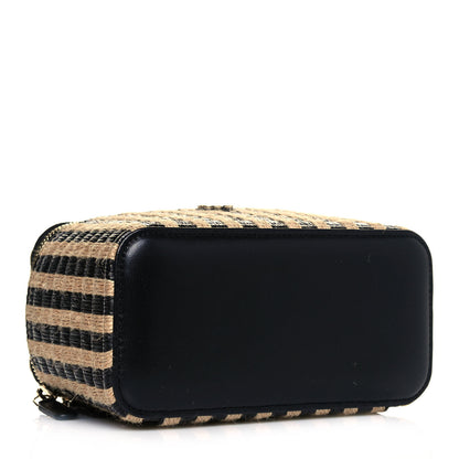 Chanel Raffia Jute Striped Small Vanity Case With Chain Black Beige 4 of 13
