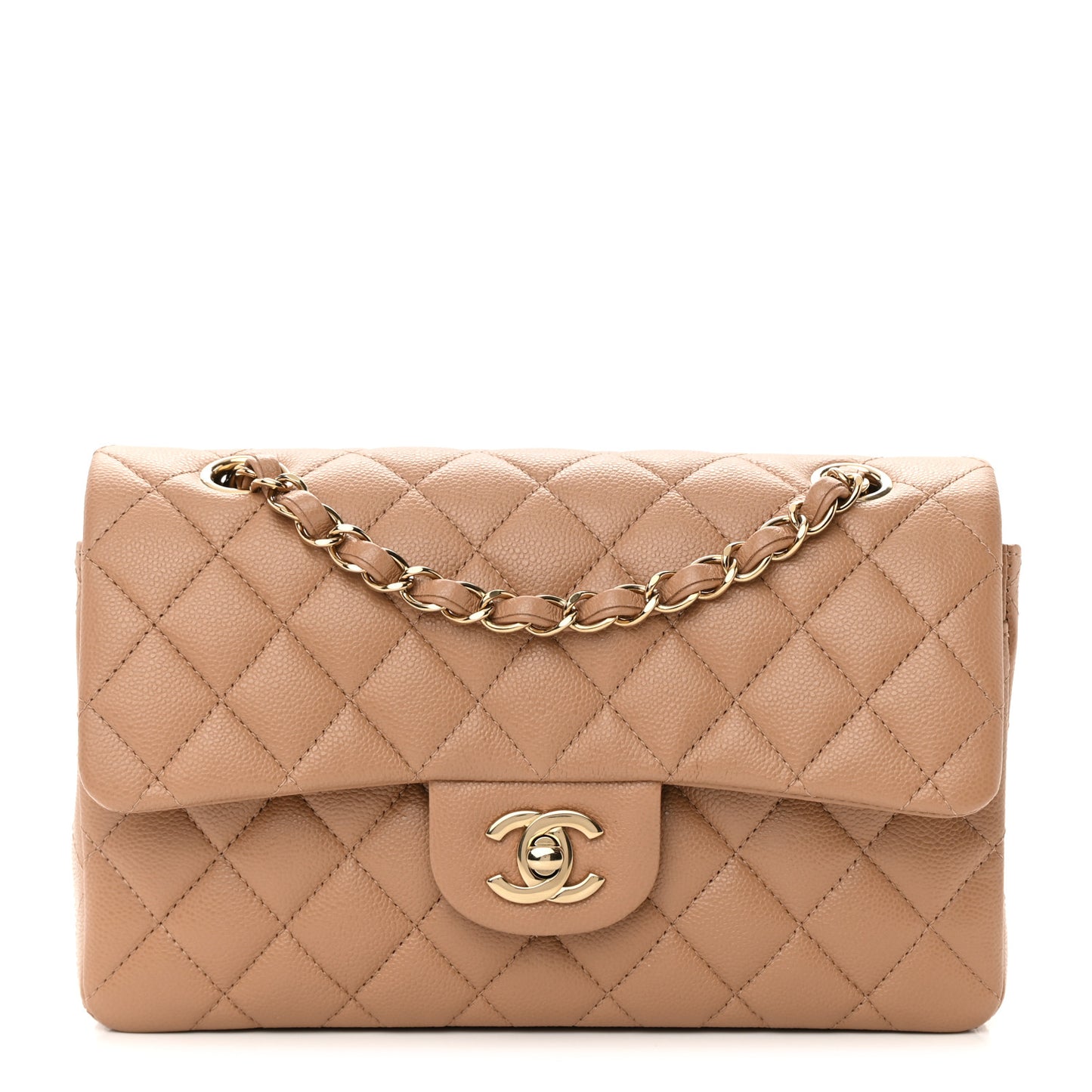 Caviar Quilted Small Double Flap Dark Beige