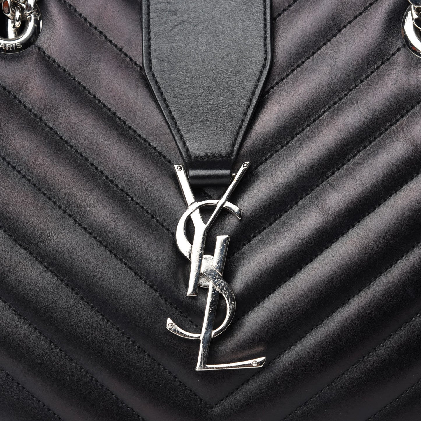 Smooth Calfskin Matelasse Chevron Monogram Shopping Bag Black