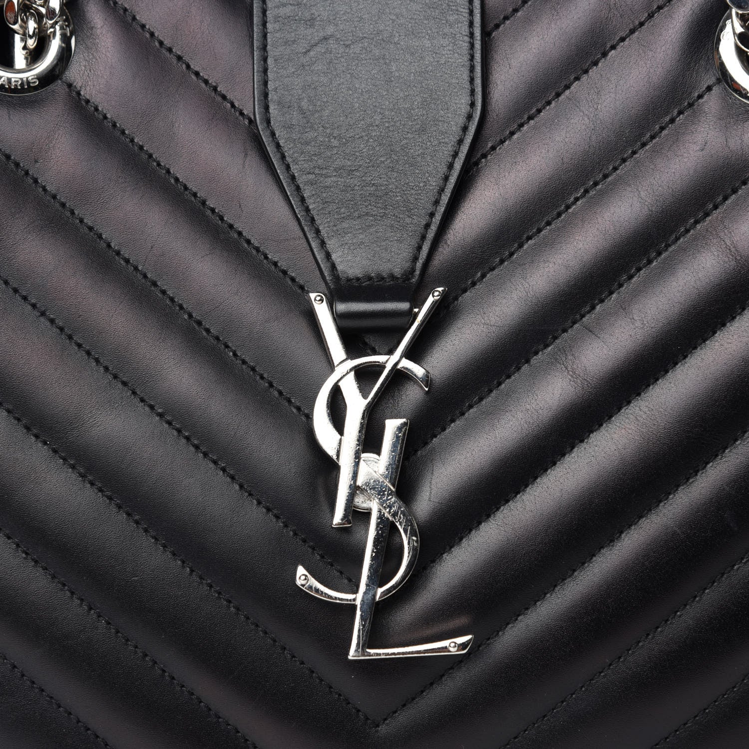 Saint Laurent Smooth Calfskin Matelasse Chevron Monogram Shopping Bag Black 16 of 16