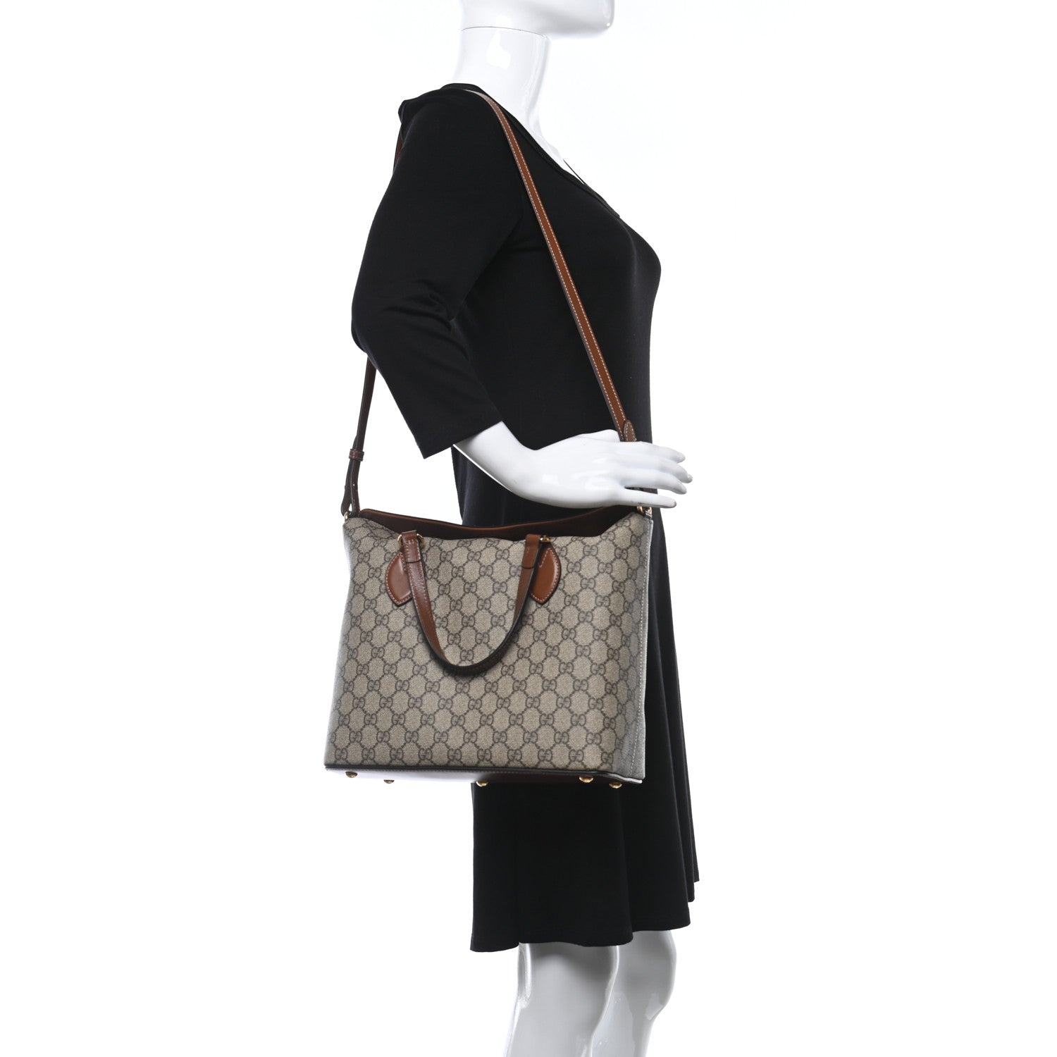 Gucci GG Supreme Monogram Linea A Foldover Tote Brown 2 of 18