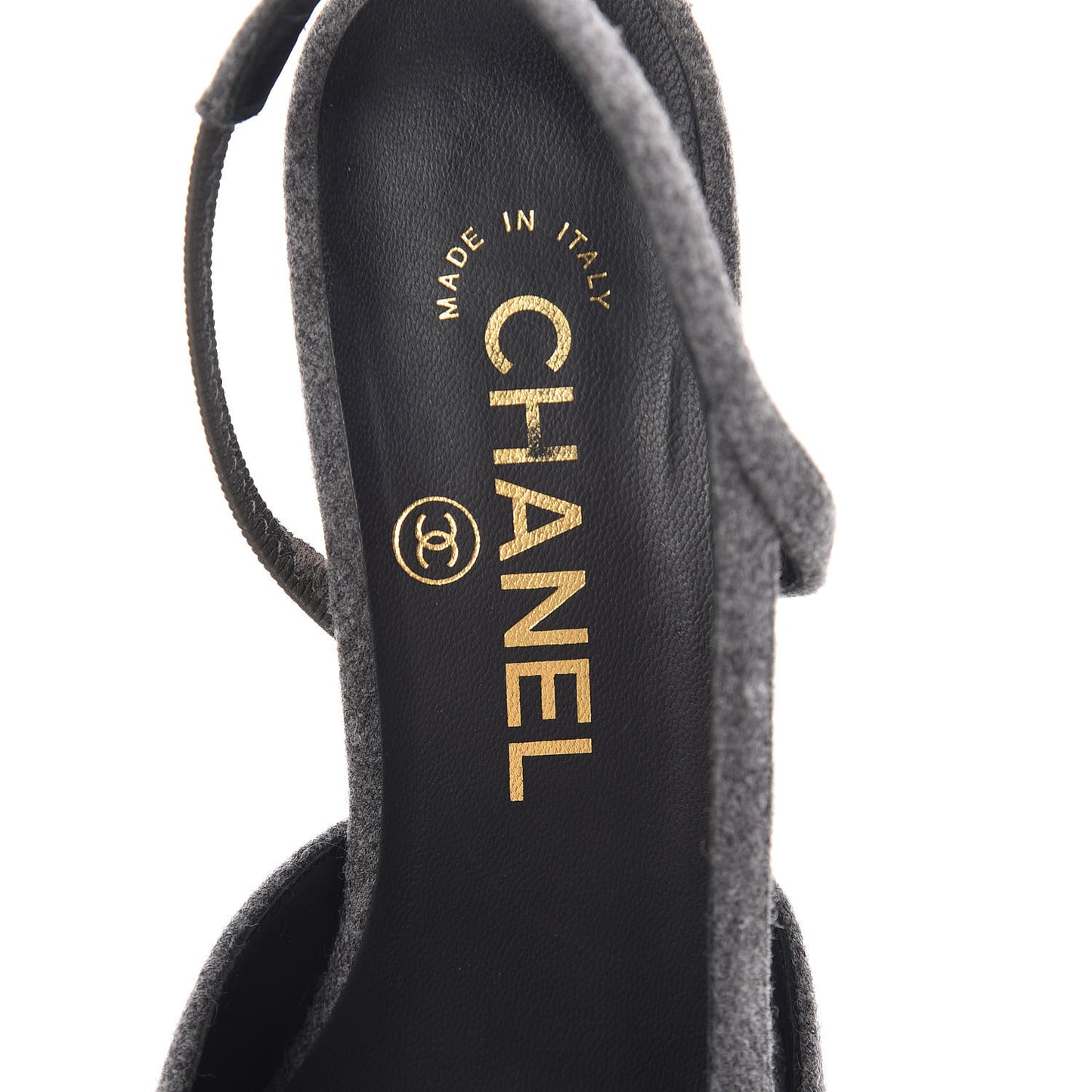 Wool Velvet Cap Toe CC Slingback Pumps 35.5 Black Grey