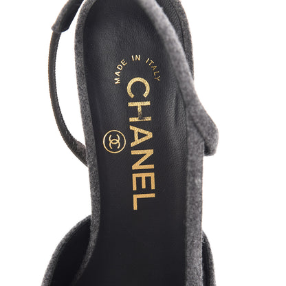 Chanel Wool Velvet Cap Toe CC Slingback Pumps 35.5 Black Grey 7 of 9